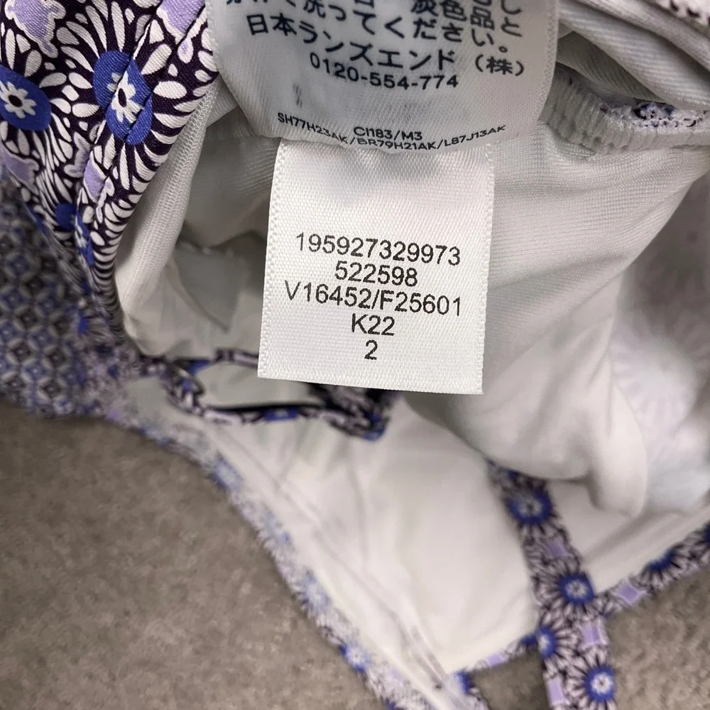 Lands End Tankini Top Womens‎ 2 Purple Blue Geometric Floral Twist Front